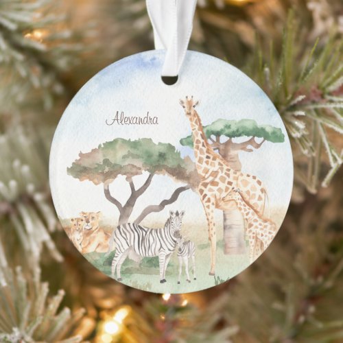 Watercolor Mommy and Baby African Animal Christmas Ornament