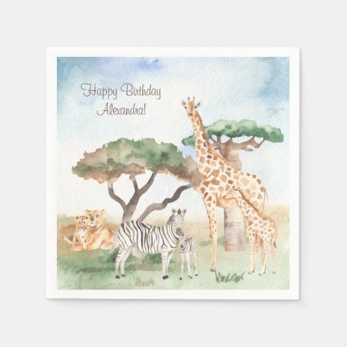 Watercolor Mommy and Baby African Animals Napkins