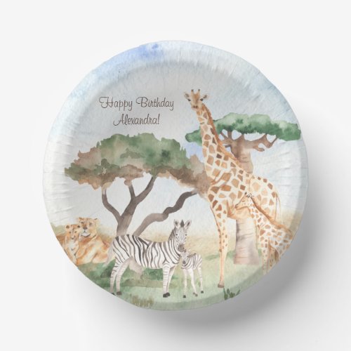 Watercolor Mommy and Baby African Animals Paper Bowls