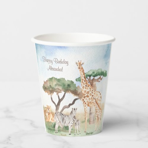 Watercolor Mommy and Baby African Animals Paper Cups