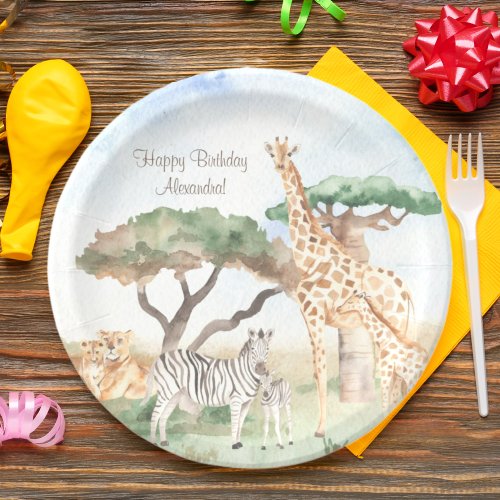 Watercolor Mommy and Baby African Animals Paper Plates