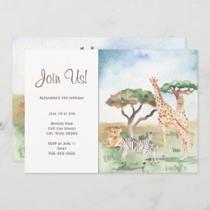 Watercolor Mommy and Baby African Animals Party Invitation