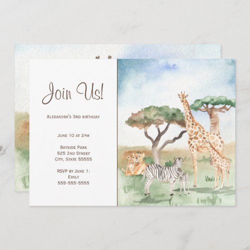 Watercolor Mommy and Baby African Animals Party Invitation