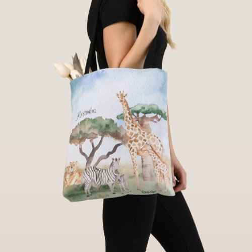 Watercolor Mommy and Baby African Animals Tote Bag
