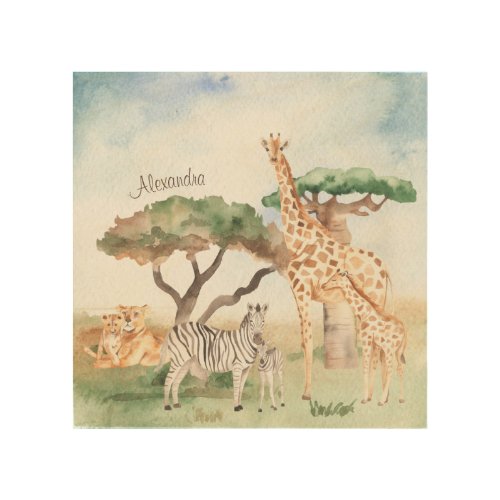 Watercolor Mommy and Baby African Animals Wood Wall Art