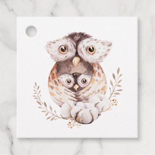 Watercolor Mommy and Baby Owls Baby Shower Favor Tags