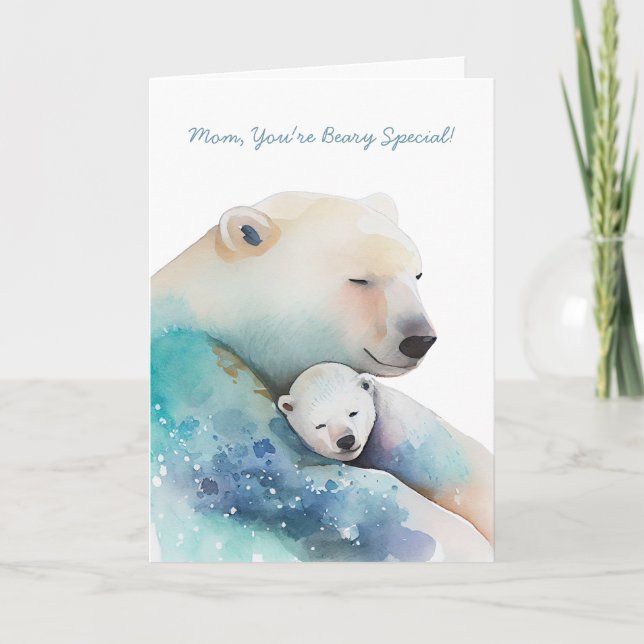 Watercolor Mommy Polar Bear Mother's Day Card (Front)
