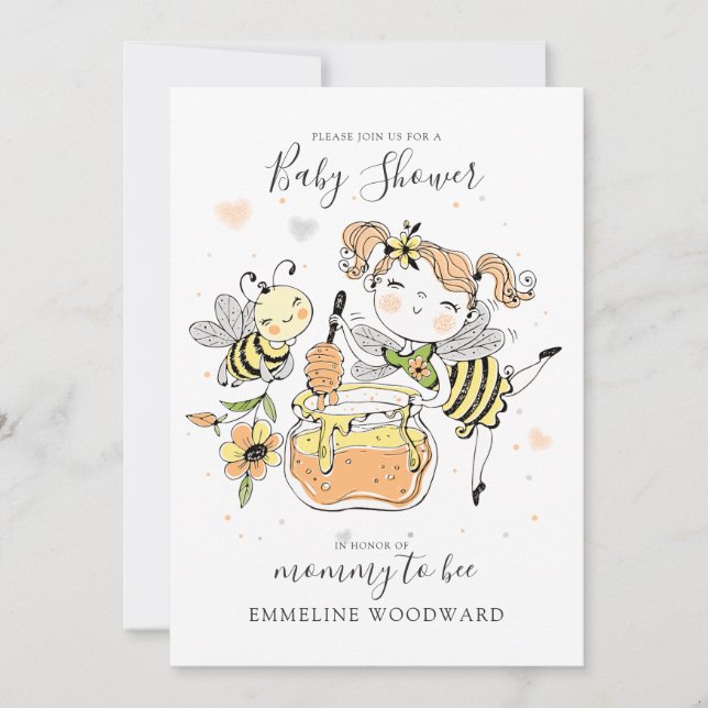 Watercolor Mommy To Bee Baby Shower  Invitation (Front)
