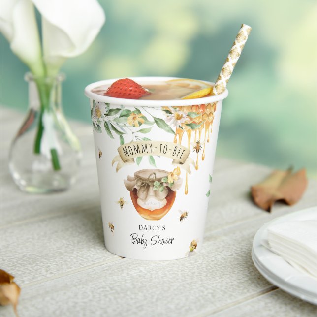 Watercolor Mommy-to-Bee Honey Baby Shower  Paper Cups (Insitu)