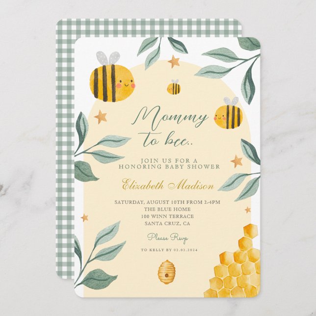 Watercolor Mommy to Bee Honey Sweet  Baby Shower Invitation (Creator Uploaded)