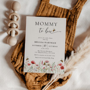 Watercolor Mommy to Bee Wildflower Baby Shower Invitation