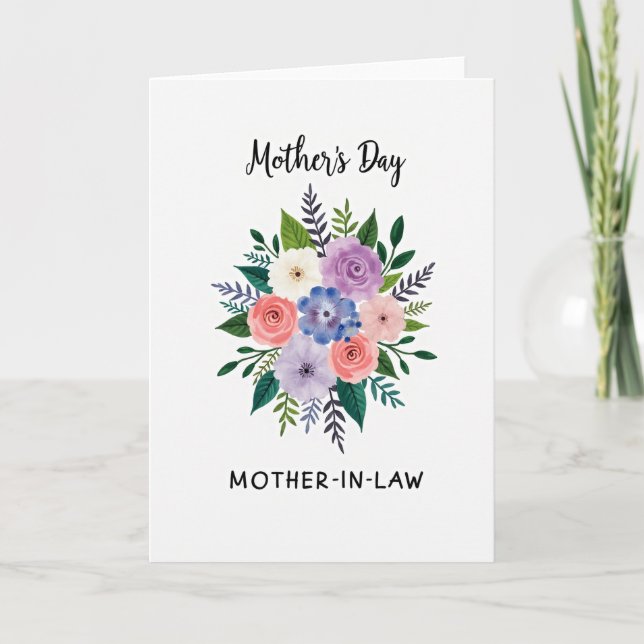 Watercolor Moms Day Bouquet Card (Front)