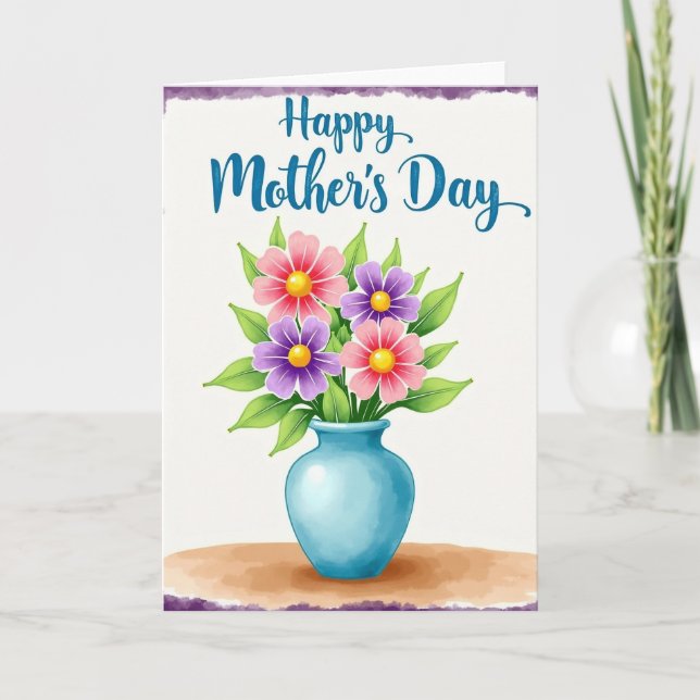 Watercolor Moms Floral Design Card (Front)
