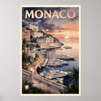 Watercolor Monaco Vintage Travel Poster