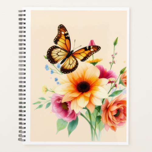 Watercolor Monarch Butterfly and Floral Spiral Not Planner