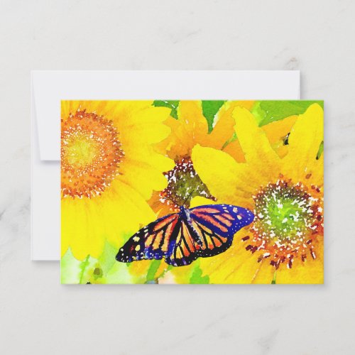 Watercolor Monarch Butterfly and Sunny Sunflowers Thank You Card