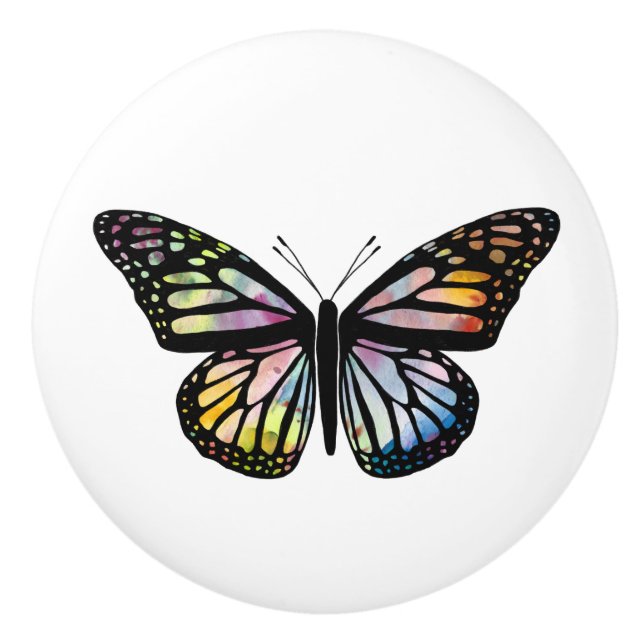 Watercolor Monarch Butterfly Colorful Ceramic Knob (Front)