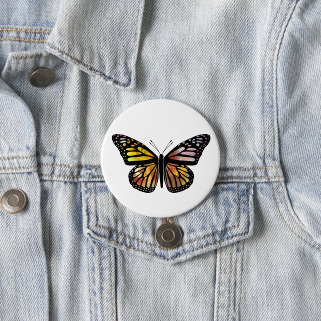 Watercolor Monarch Butterfly Colorful Painted Button (In Situ)