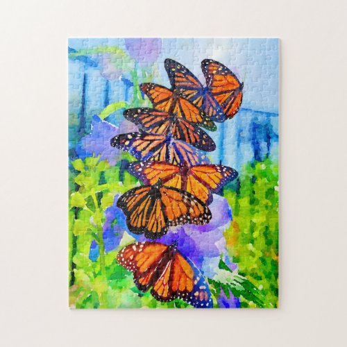 Watercolor Monarch Butterfly Migration Jigsaw Puzzle