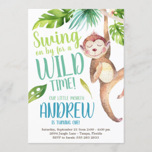 Watercolor Monkey Birthday Party Invitation