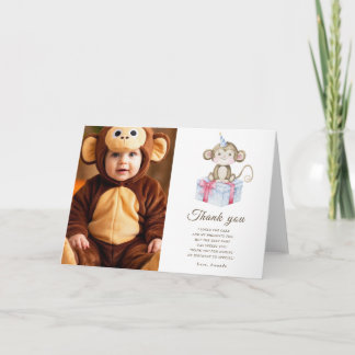 Watercolor Monkey birthday party thank you Card