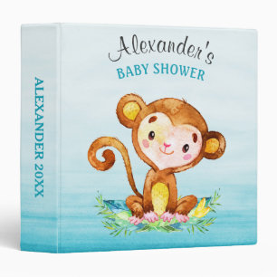 Watercolor Monkey Boy Baby Shower Photo Album 3 Ring Binder