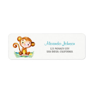 Watercolor Monkey Boy Label