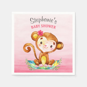 Watercolor Monkey Girl Baby Shower Napkins