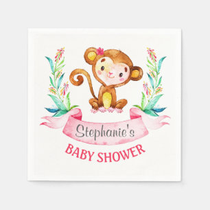 Watercolor Monkey Girl Baby Shower Paper Napkins
