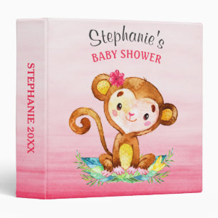 Watercolor Monkey Girl Baby Shower Photo Album Binder
