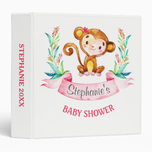 Watercolor Monkey Girl Baby Shower Photo Album Binder