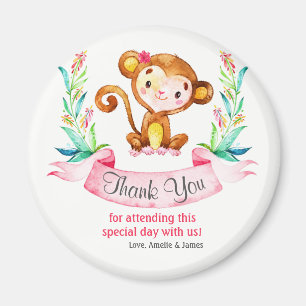 Watercolor Monkey Girl Thank You Magnet