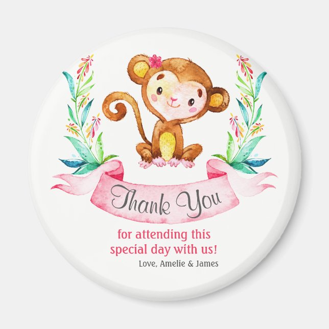 Watercolor Monkey Girl Thank You Magnet (Front)