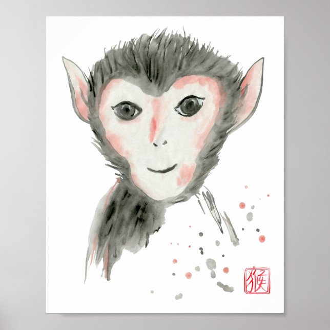 Watercolor Monkey Poster (Front)