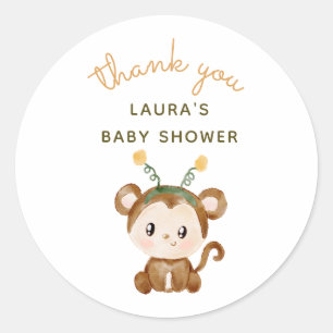 Watercolor Monkey Safari Baby Shower Thank You Classic Round Sticker