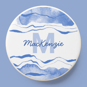 Watercolor Monogram Abstract Blue Agate PopSocket