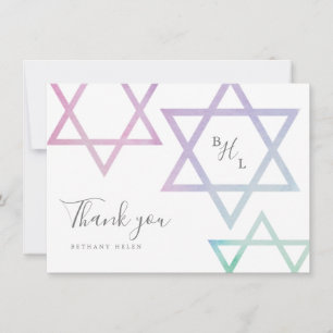 Watercolor Monogram Bat Mitzvah Thank You Card