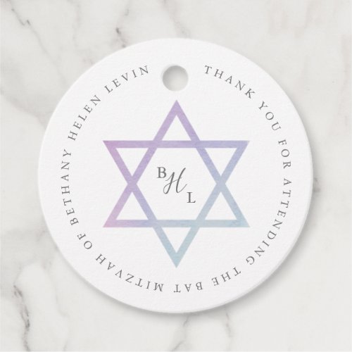 Watercolor Monogram Bat Mitzvah Thank You Favor Tags