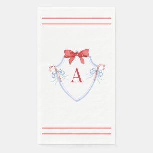 Watercolor Monogram Bow Candy Cane Crest Paper Guest Towels