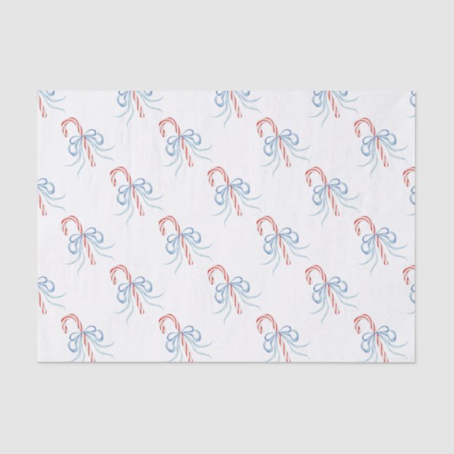 Watercolor Monogram Bow Candy Cane Tissue Paper (Front)