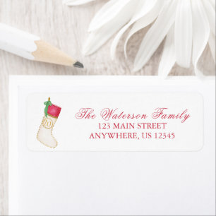 Watercolor Monogram Christmas Stocking Address Label