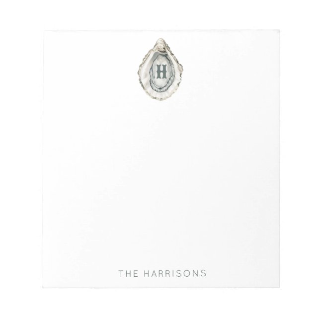 Watercolor Monogram Coastal Oyster Notepad (Front)