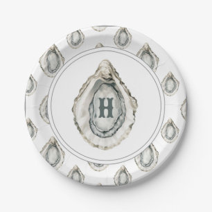 Watercolor Monogram Coastal Oyster Paper Plates