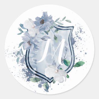 Watercolor Monogram Crest Wedding Sticker by spinsugar at Zazzle