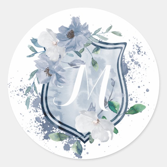 Watercolor Monogram Crest Wedding Sticker (Front)