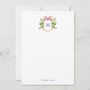 Watercolor Monogram crest with greenery Note Card