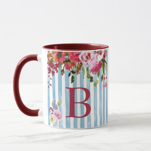 WATERCOLOR MONOGRAM ELEGANT FLORAL MUG