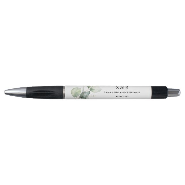 Watercolor Monogram Elegant Wedding Favors Pen (Front)
