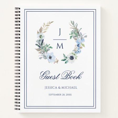 Watercolor Monogram Floral Wedding Guest Book