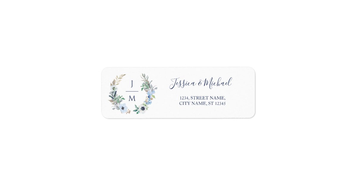 Watercolor Monogram Floral Wreath Wedding Label | Zazzle